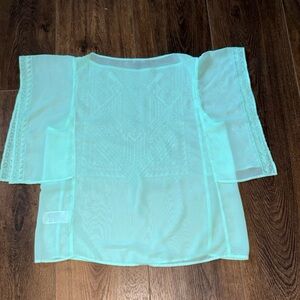 Banana Republic Mint Green Embroidered Sheer Boho Blouse - Size S